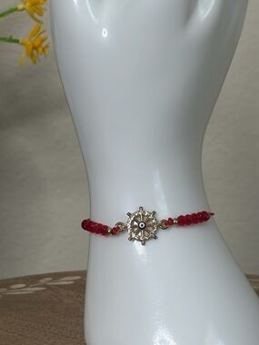 Red Evil Eye Bracelet Adjustable Protection Bracelet Gold Charm Minimalist